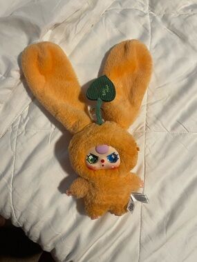 Plush Orange Bunny Keychain with Decorative Face